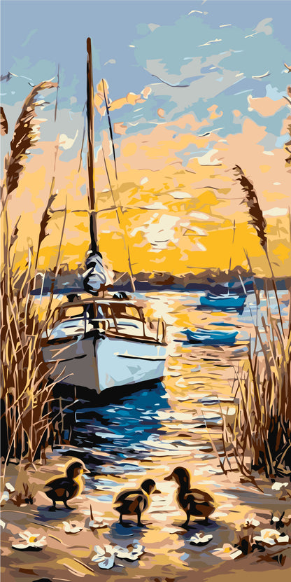 Malowanie po numerach 40x80 cm - Letni wieczór - Pejzaż LW 5150