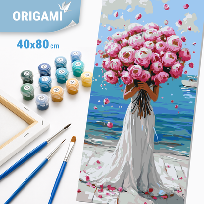 Malowanie po numerach 40×80 cm – Objęcie róż – Ludzie/Kwiaty – LW 5152