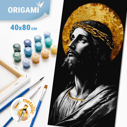 Paint by Numbers on a 40x80 cm frame - Image of the Savior - Religion with Metallic Paints - LW 5158