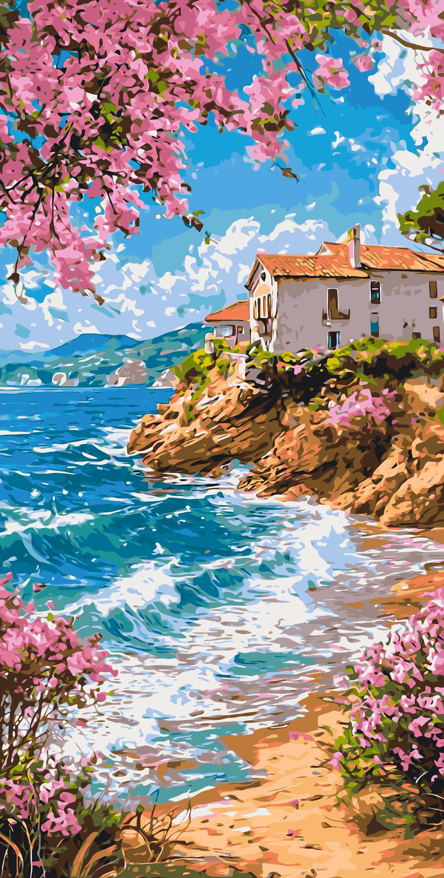 Malowanie po numerach 40x80 cm - Poranek na brzegu - Pejzaż LW 5161