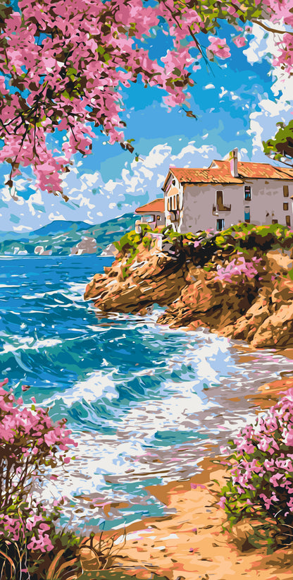 Malowanie po numerach 40x80 cm - Poranek na brzegu - Pejzaż LW 5161