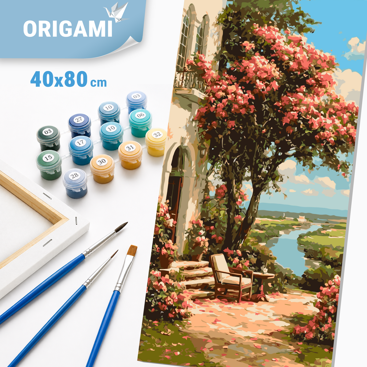Malowanie po numerach 40x80 cm - Ogród nad rzeką - Pejzaż LW 5168