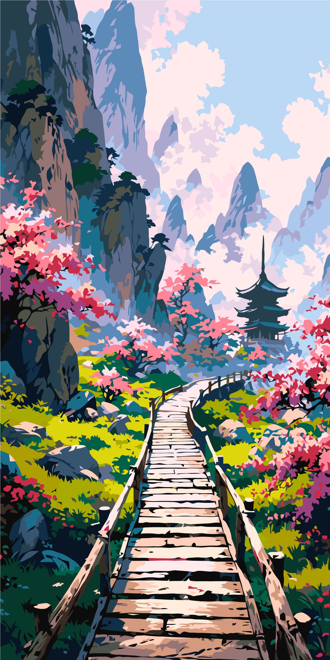 Paint by Numbers on a 40*80 cm frame landscape - Mysterious Japanese Garden LW 5169