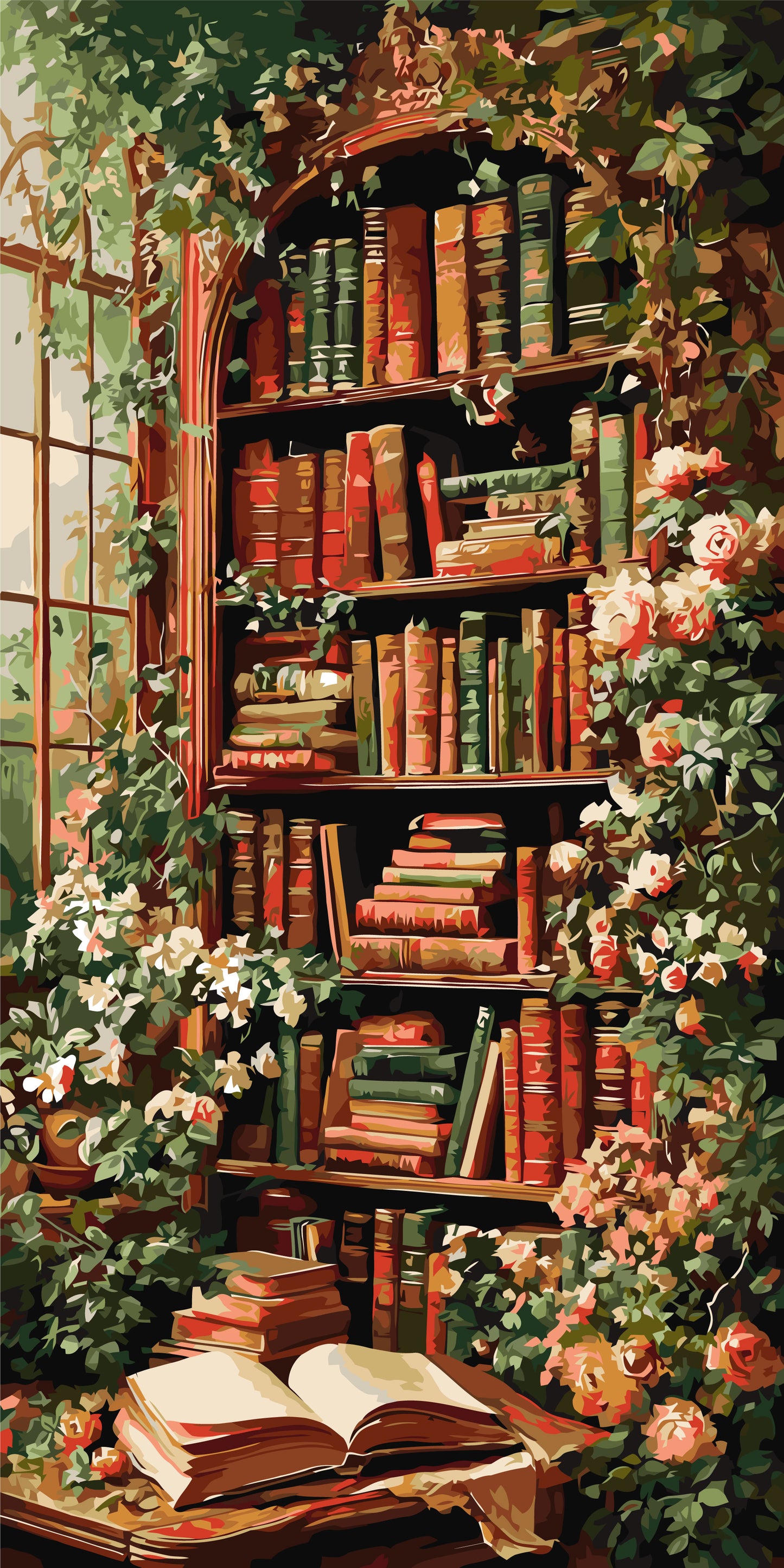 Malowanie po numerach 40x80 cm - Biblioteka pod bluszczem LW 5182