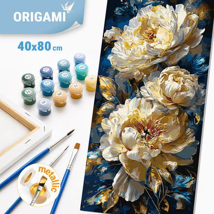 Malowanie po numerach 40x80 cm - Królewskie piwonie (metalik) LW 5185