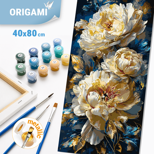 Paint by Numbers on a 40x80 cm frame - Royal Peonies - Flowers with Metallic Paints - LW 5185