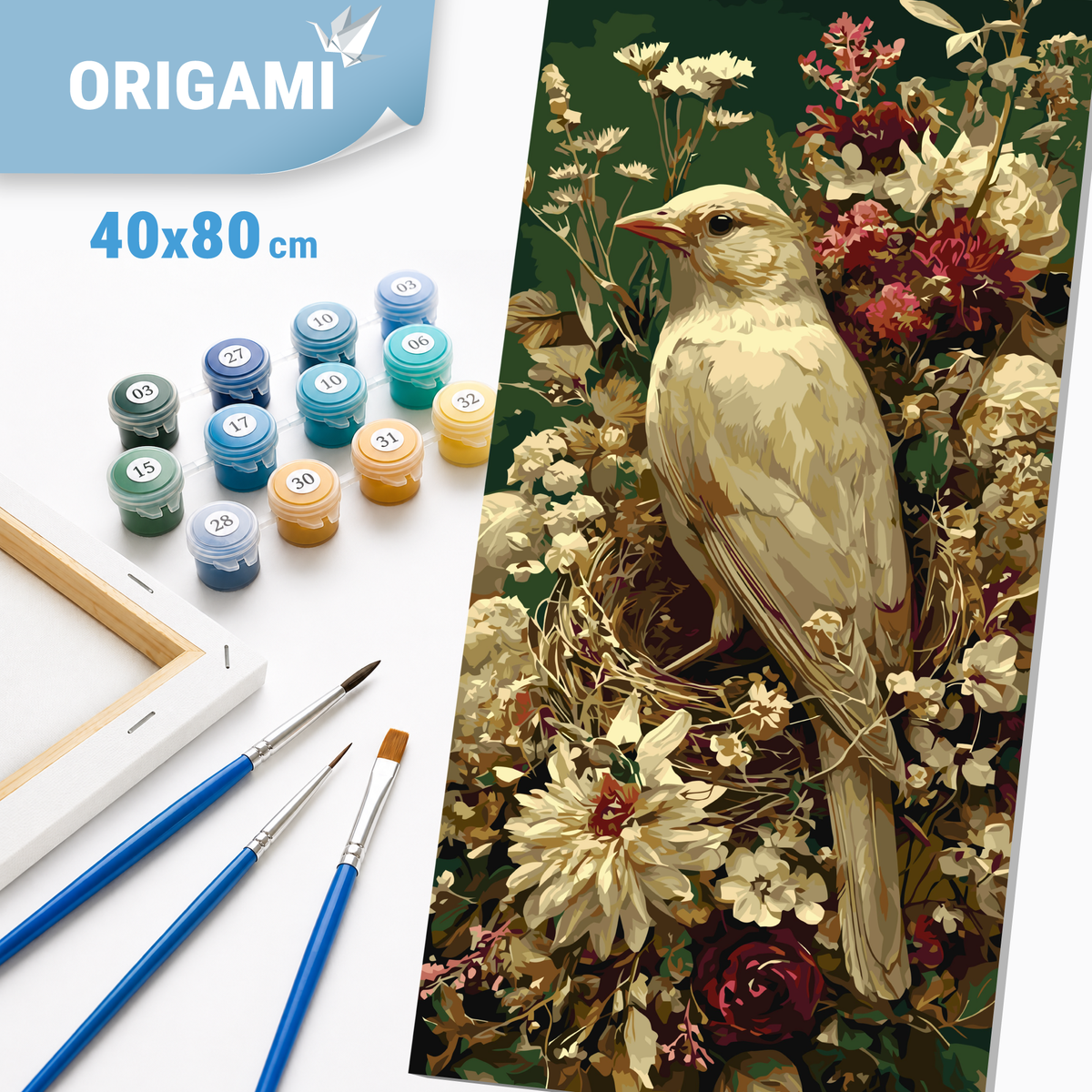 Malowanie po numerach 40x80 cm - Ptaszek wśród płatków LW 5189