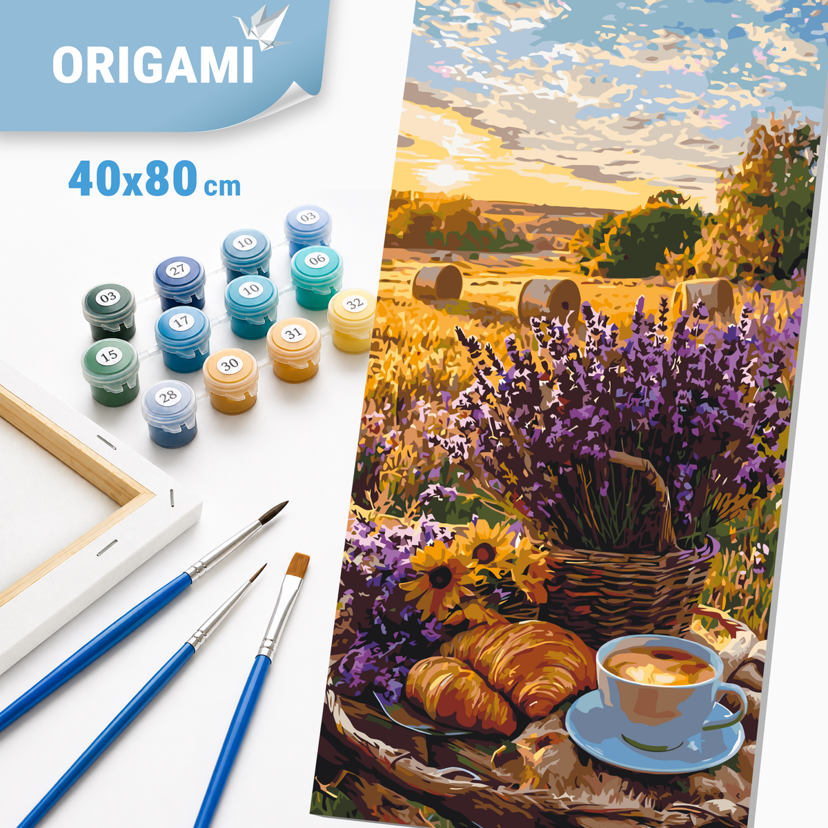Malowanie po numerach 40×80 cm – Lawendowy poranek – Pejzaż/Kwiaty – LW 5190