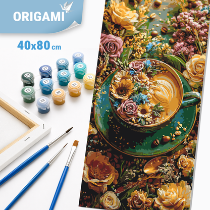 Malowanie po numerach 40x80 cm - Kwiaty i kawa - Kwiaty LW 5203