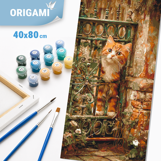 Paint by Numbers on a 40x80 cm frame - Kitten in a Vintage Garden - Animals - LW 5209