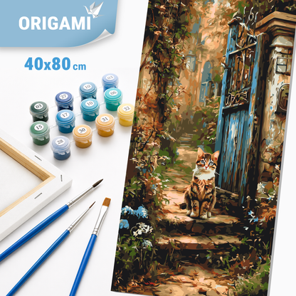 Malowanie po numerach 40x80 cm - Kot przy starej bramie LW 5210