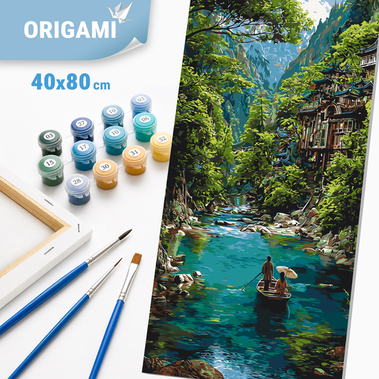 Paint by Numbers on a 40x80 cm frame - Boat in an Emerald Canyon - Landscape - LW 5212
