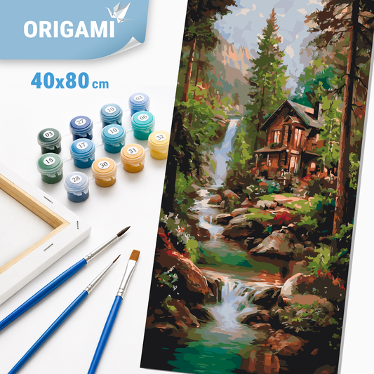 Paint by Numbers on a 40x80 cm frame - Little House by the Waterfall - Landscape - LW 5213