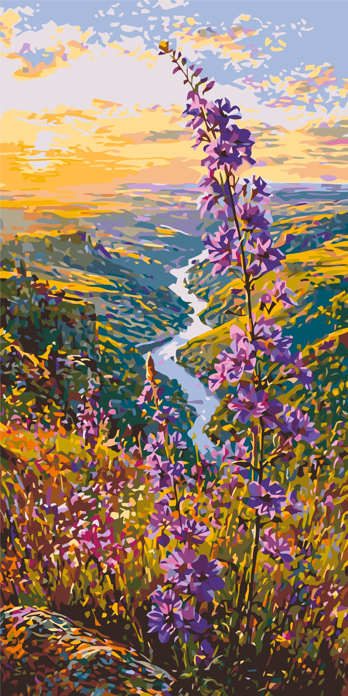 Malowanie po numerach 40x80 cm - Lawendowa droga - Pejzaż LW 5214