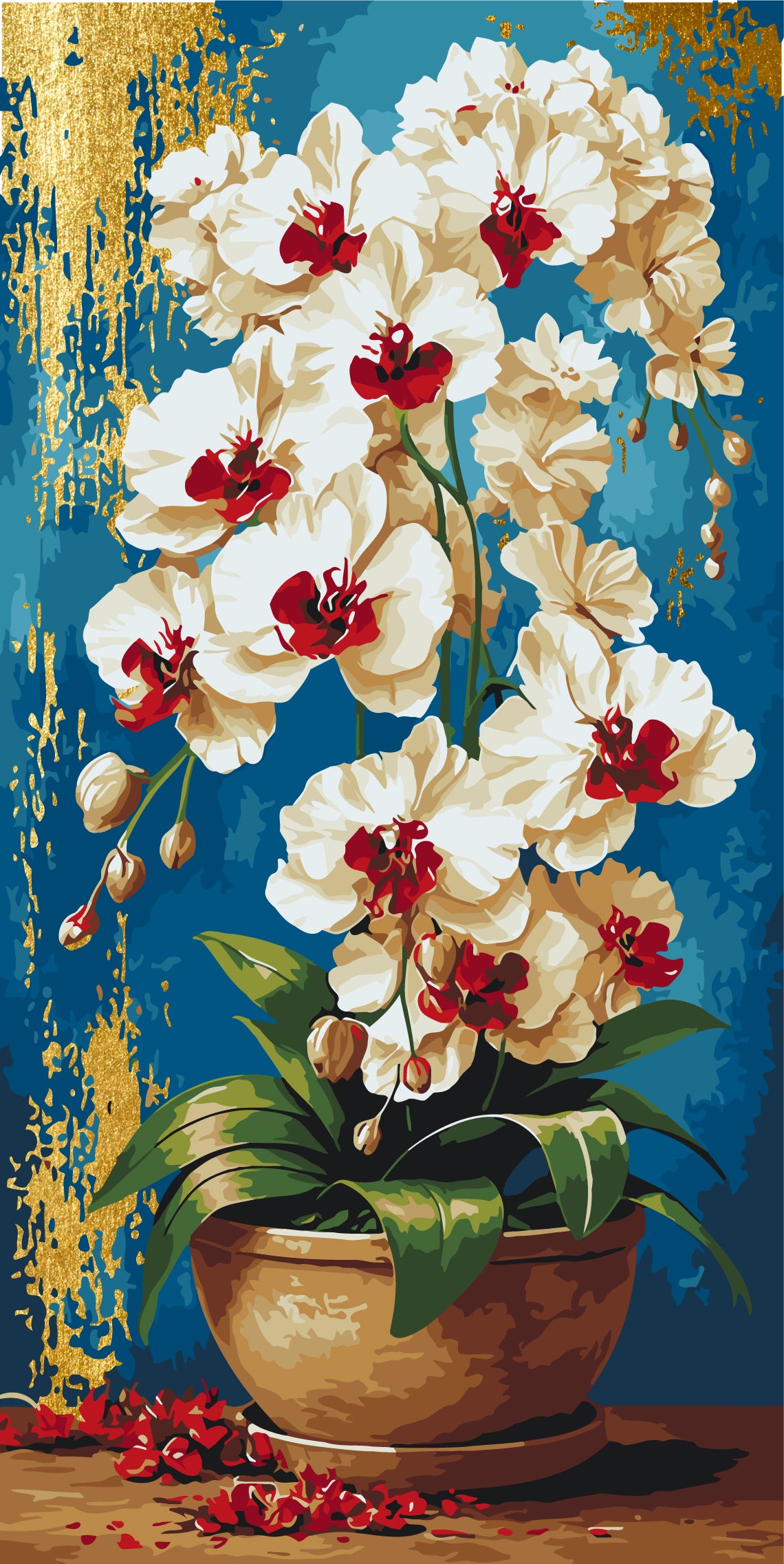 Malowanie po numerach 40x80 cm - Królewskie orchidee (metalik) LW 5217