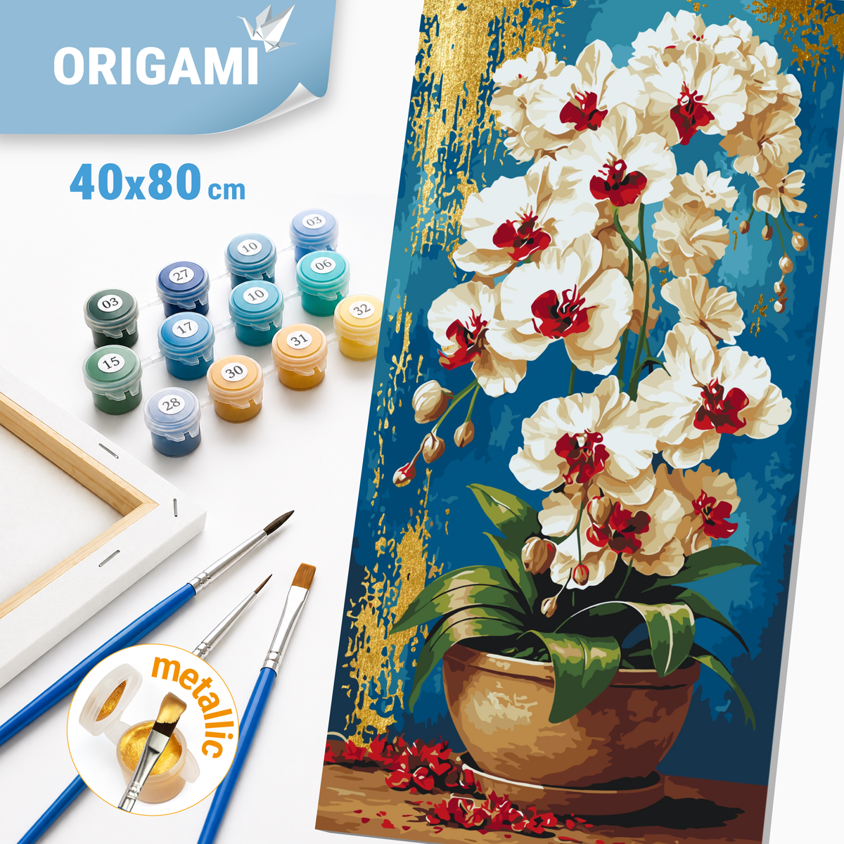 Malowanie po numerach 40x80 cm - Królewskie orchidee (metalik) LW 5217