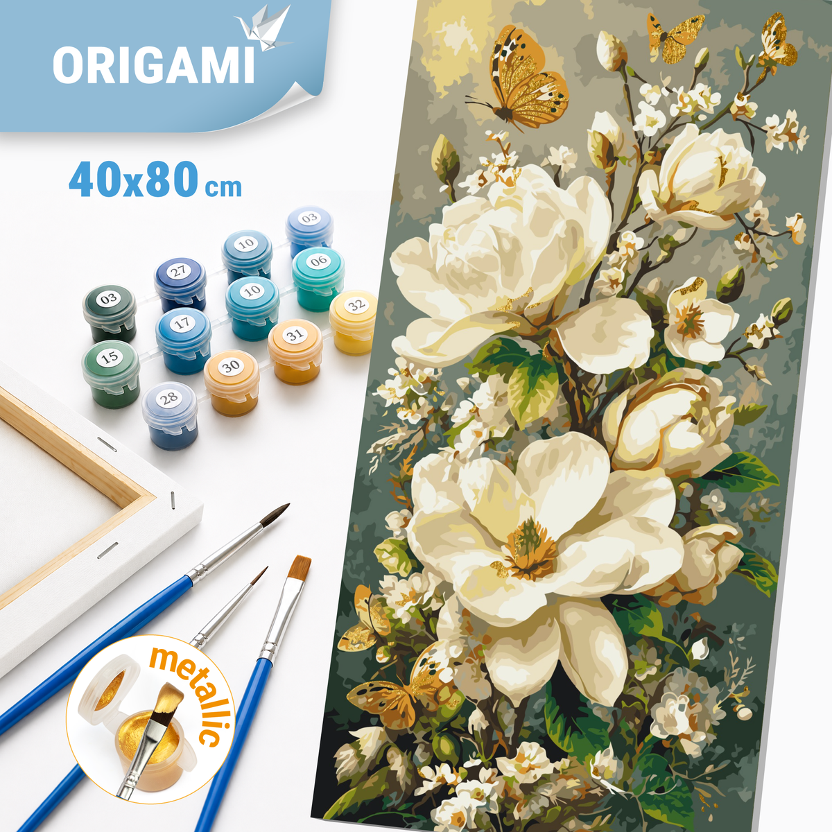 Malowanie po numerach 40x80 cm - Magnolie i motyle (metalik) LW 5218