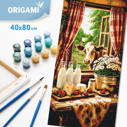 Malowanie po numerach 40x80 cm - Wiejska sielanka z krową LW 5219