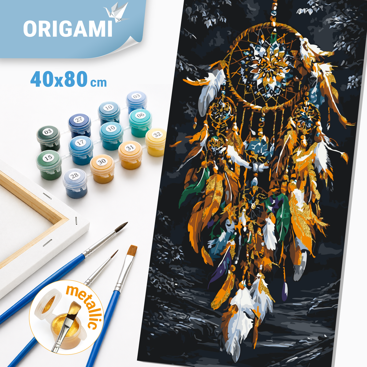 Malowanie po numerach 40×80 cm – Łapacz snów – Pejzaż z farbami metalicznymi – LW 5220