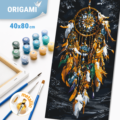 Malowanie po numerach 40×80 cm – Łapacz snów – Pejzaż z farbami metalicznymi – LW 5220