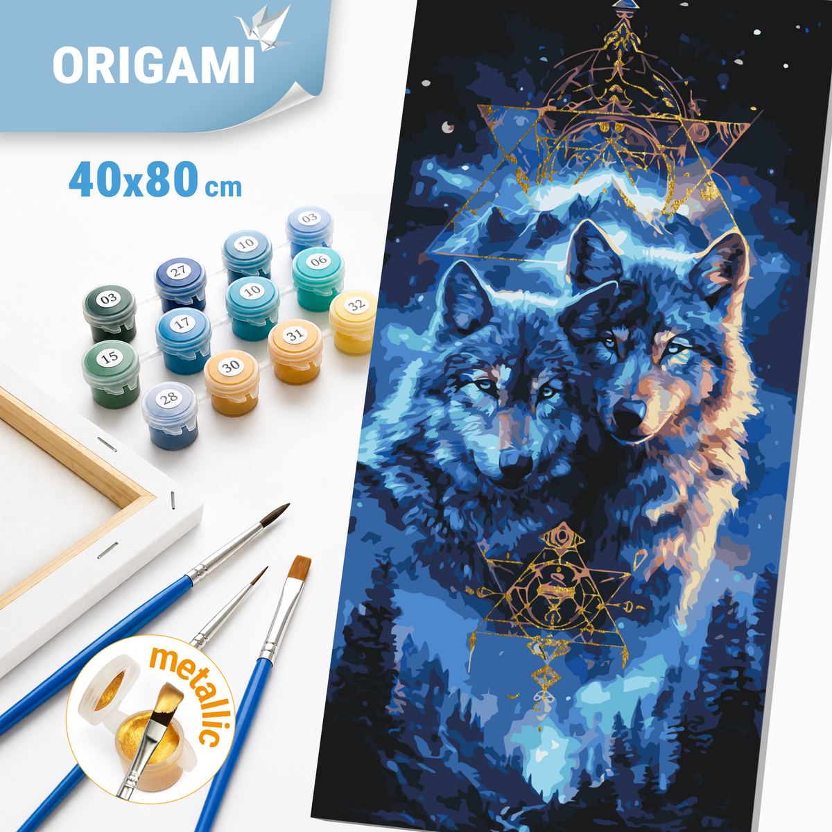 Malowanie po numerach 40x80 cm - Para wilków (metalik) LW 5223