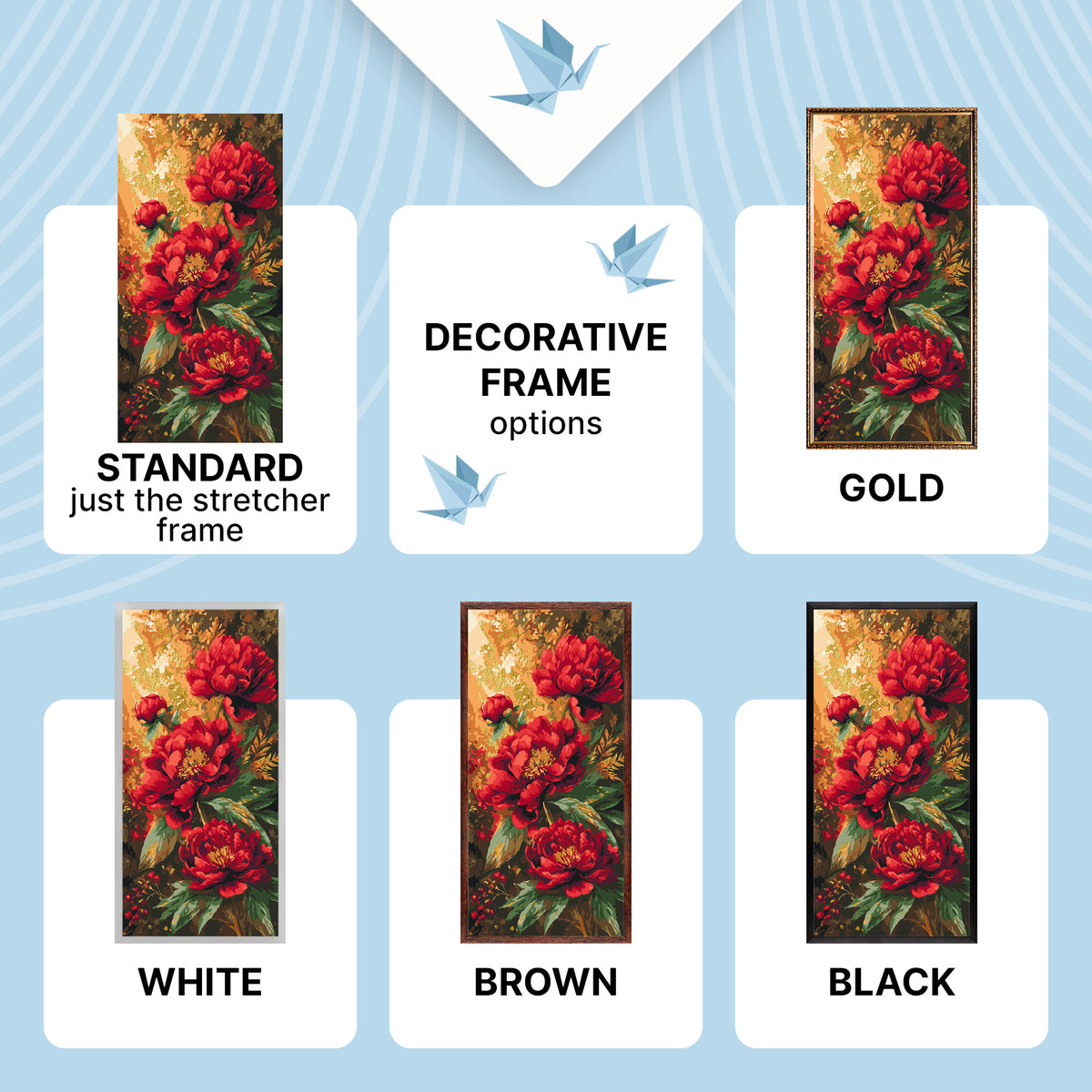 Malowanie po numerach 40×80 cm – Jasne piwonie – Kwiaty z farbami metalicznymi – LW 5224