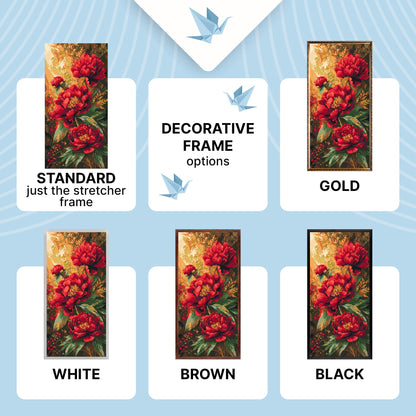 Malowanie po numerach 40×80 cm – Jasne piwonie – Kwiaty z farbami metalicznymi – LW 5224