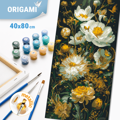 Malowanie po numerach 40×80 cm – Piwonie – Kwiaty z farbami metalicznymi – LW 5232