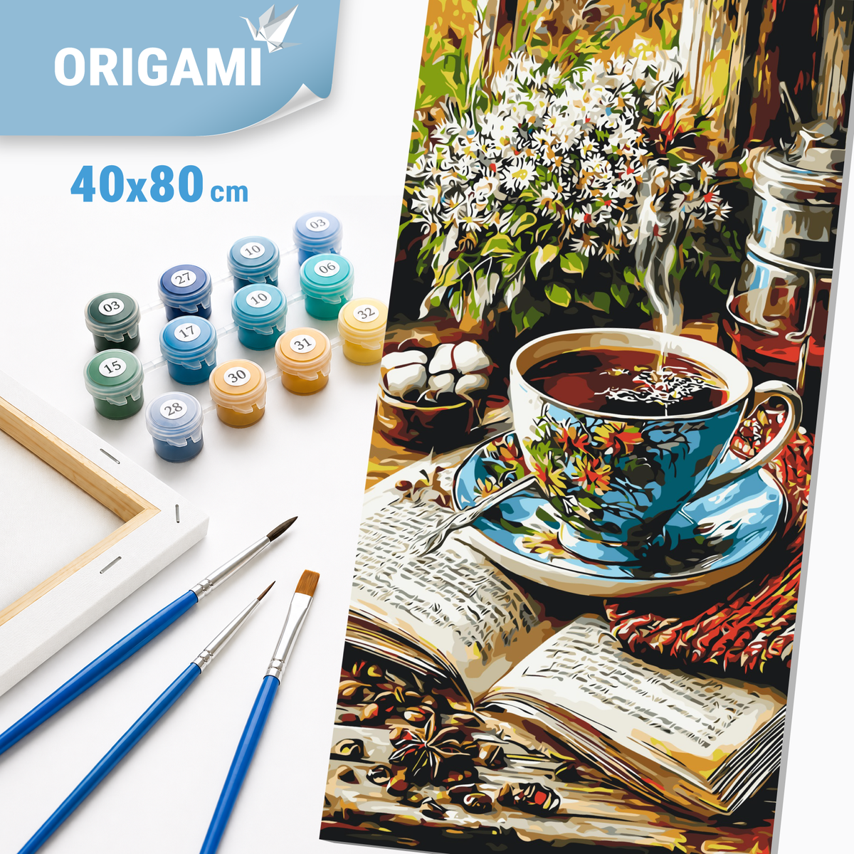 Malowanie po numerach 40×80 cm – Historie przy filiżance kawy – Martwa natura – LW 5237
