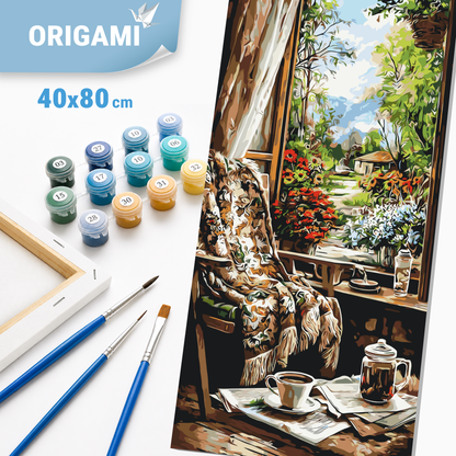 Malowanie po numerach 40×80 cm – Poranek w domku ogrodowym – Pejzaż – LW 5238