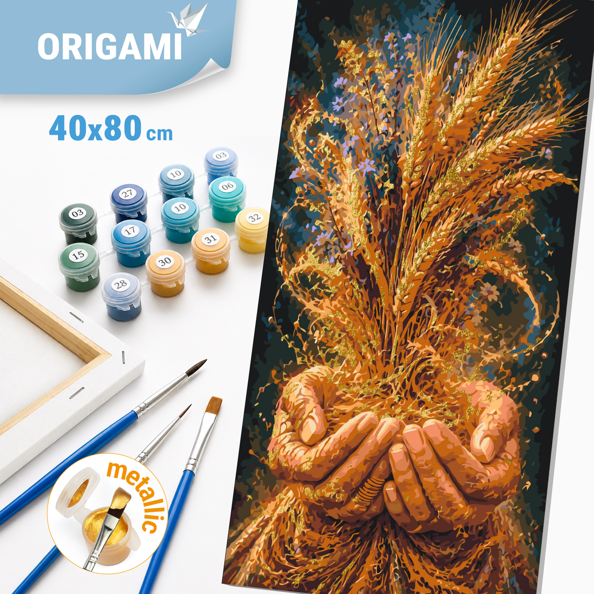Malowanie po numerach 40×80 cm – Kłosy obfitości – Kwiaty/Pejzaż z farbami metalicznymi – LW 5240