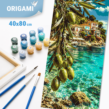 Malowanie po numerach 40×80 cm – Śródziemnomorski sen – oliwny raj – Pejzaż – LW 5247