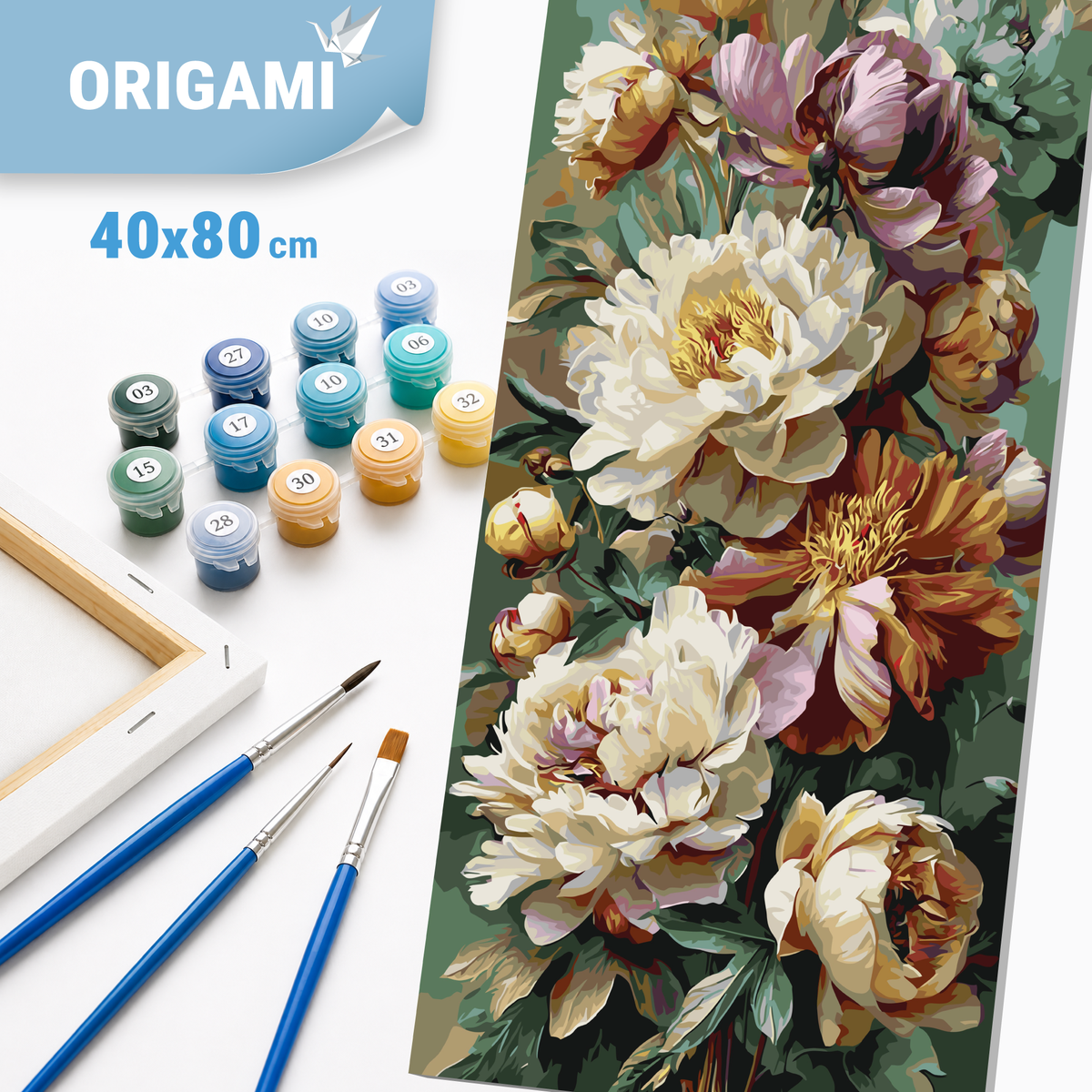 Malowanie po numerach 40×80 cm – Szlachetny bukiet piwonii – Kwiaty – LW 5250