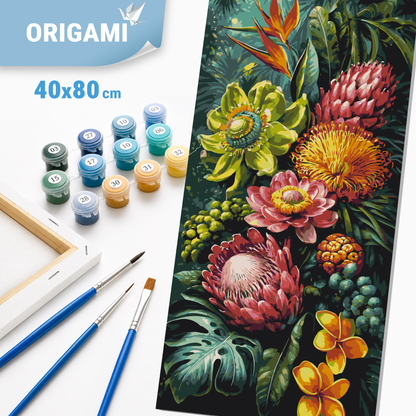 Malowanie po numerach 40×80 cm – Tropikalna symfonia – Kwiaty – LW 5251