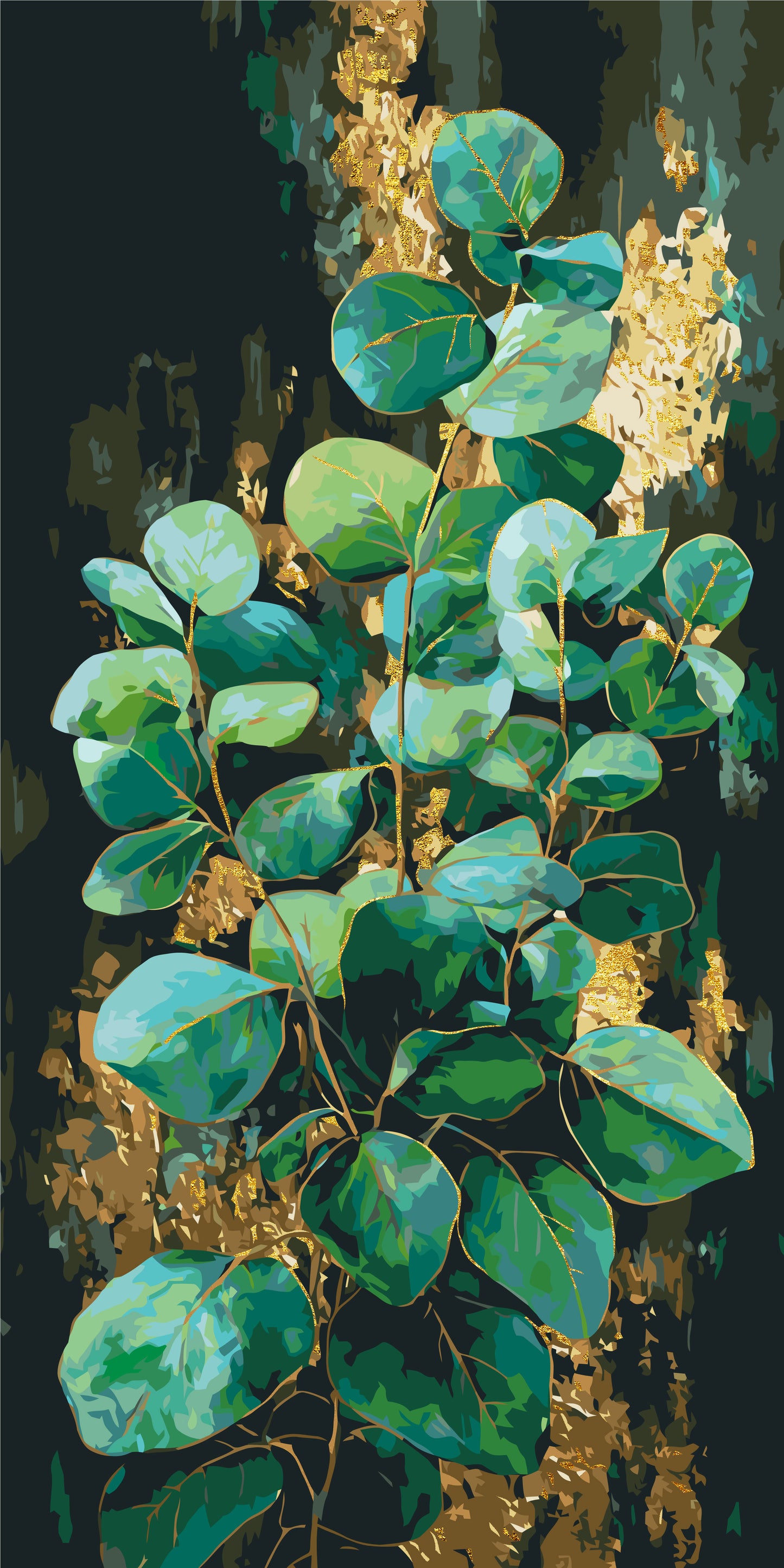 Malowanie po numerach 40×80 cm – Eukaliptus – Kwiaty z farbami metalicznymi – LW 5252