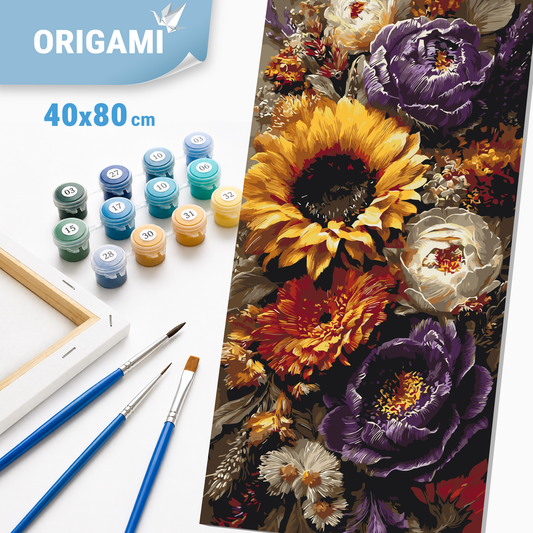 Paint by Numbers on a 40x80 cm frame - Sunflower and Peonies - Flowers - LW 5254