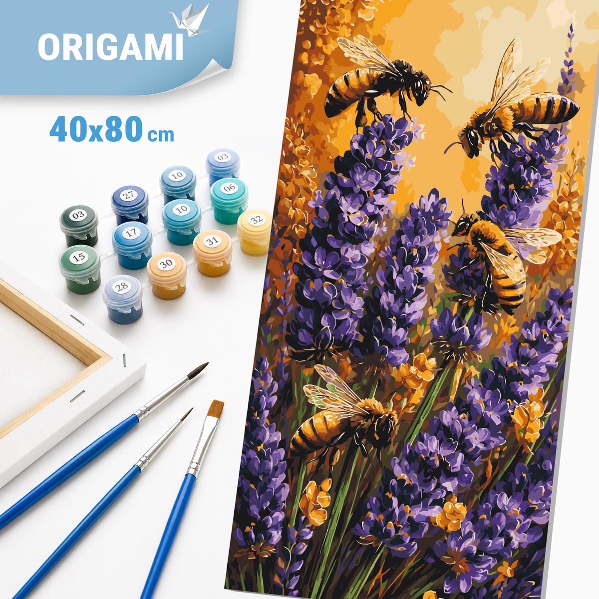 Malowanie po numerach 40×80 cm – Pszczoły w lawendzie – Kwiaty/Pejzaż – LW 5256
