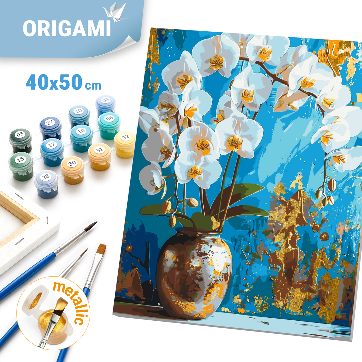 Malowanie po numerach 40x50 cm Biała orchidea (metalik) LW 8100