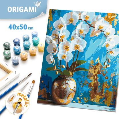 Malowanie po numerach 40x50 cm Biała orchidea (metalik) LW 8100