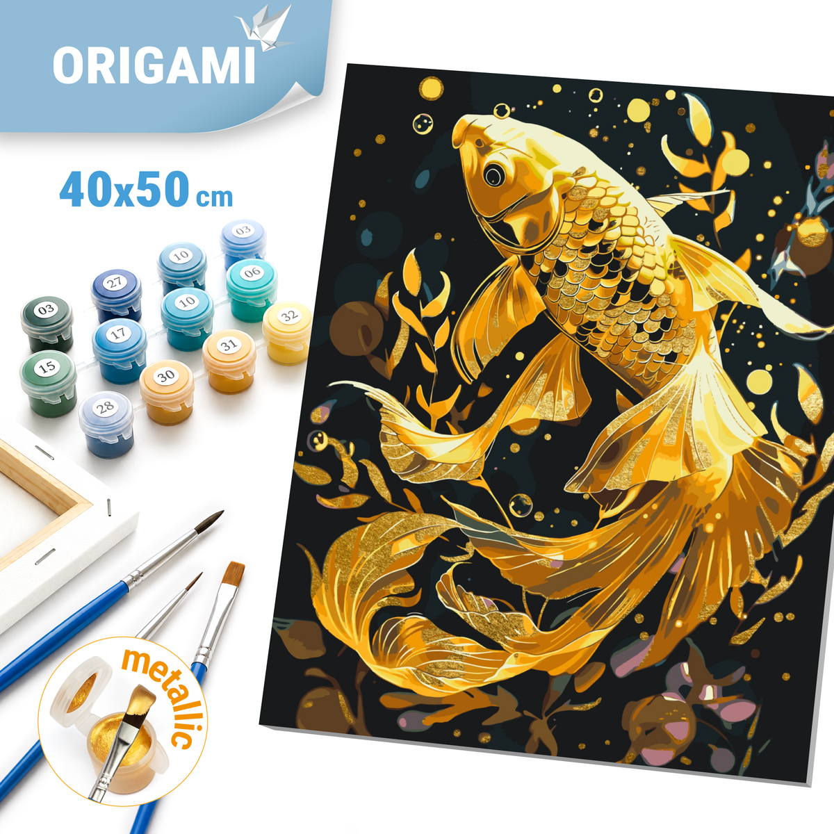 Paint by Numbers on a 40*50 cm frame Animals. Goldfish with metallic colours LW 9670