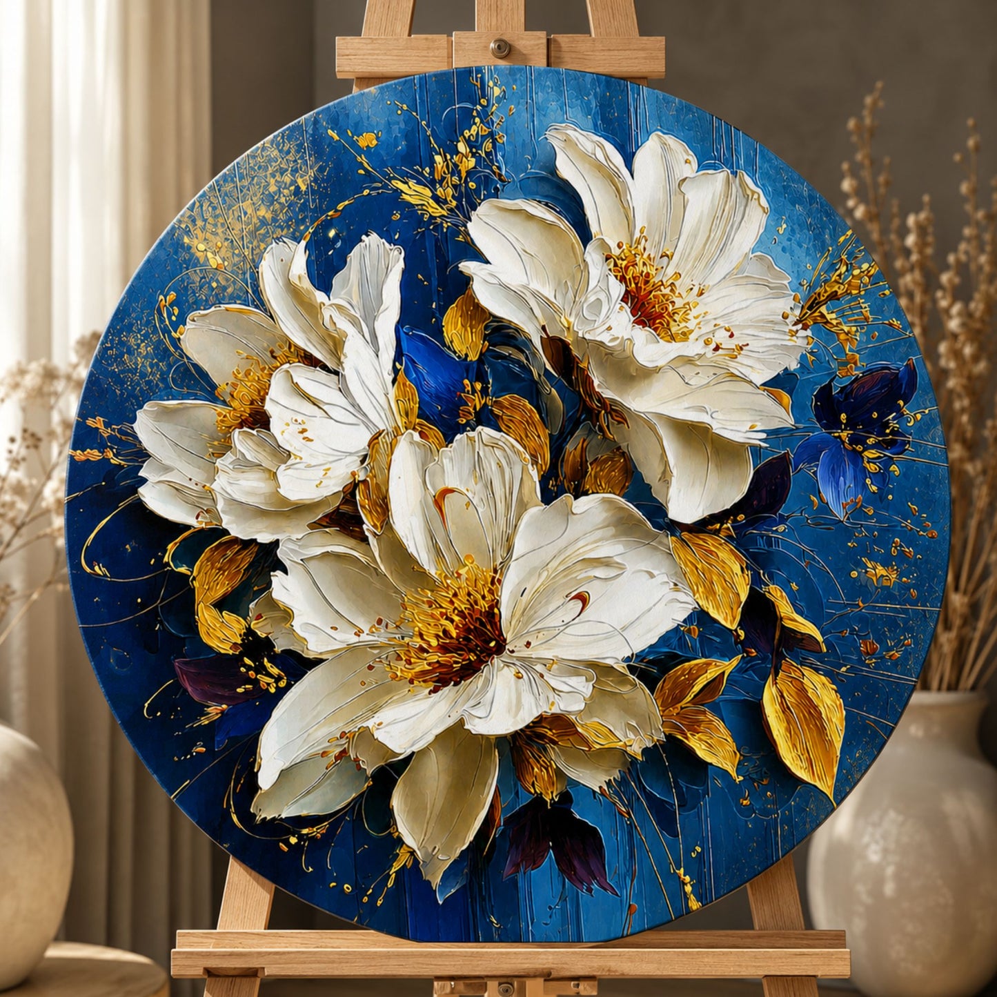 Okrągłe malowanie po numerach Ø45 cm Kwiaty. Białe magnolie OR 2001