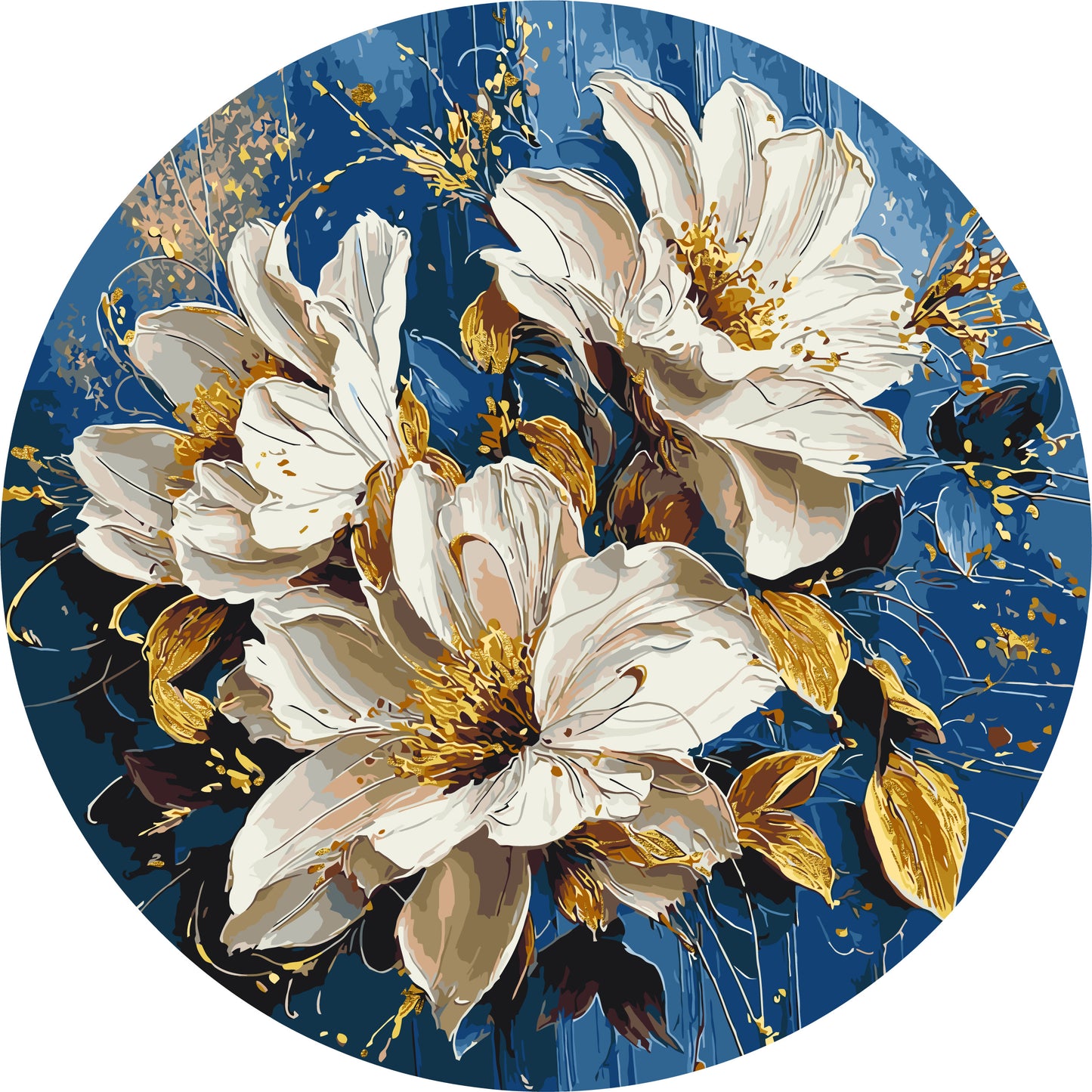 Okrągłe malowanie po numerach Ø45 cm Kwiaty. Białe magnolie OR 2001