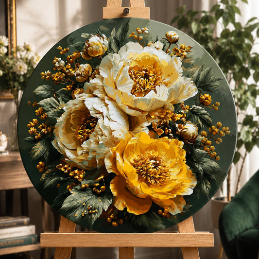 Okrągłe malowanie po numerach Ø45 cm Kwiaty. Piwonie (metalik) OR 2014