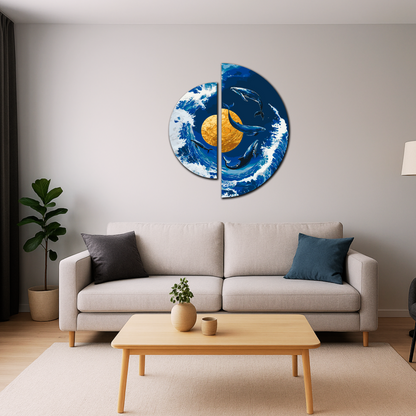 Malowanie po numerach 70x70 cm Taniec wielorybów przy złotej OSR 1002
