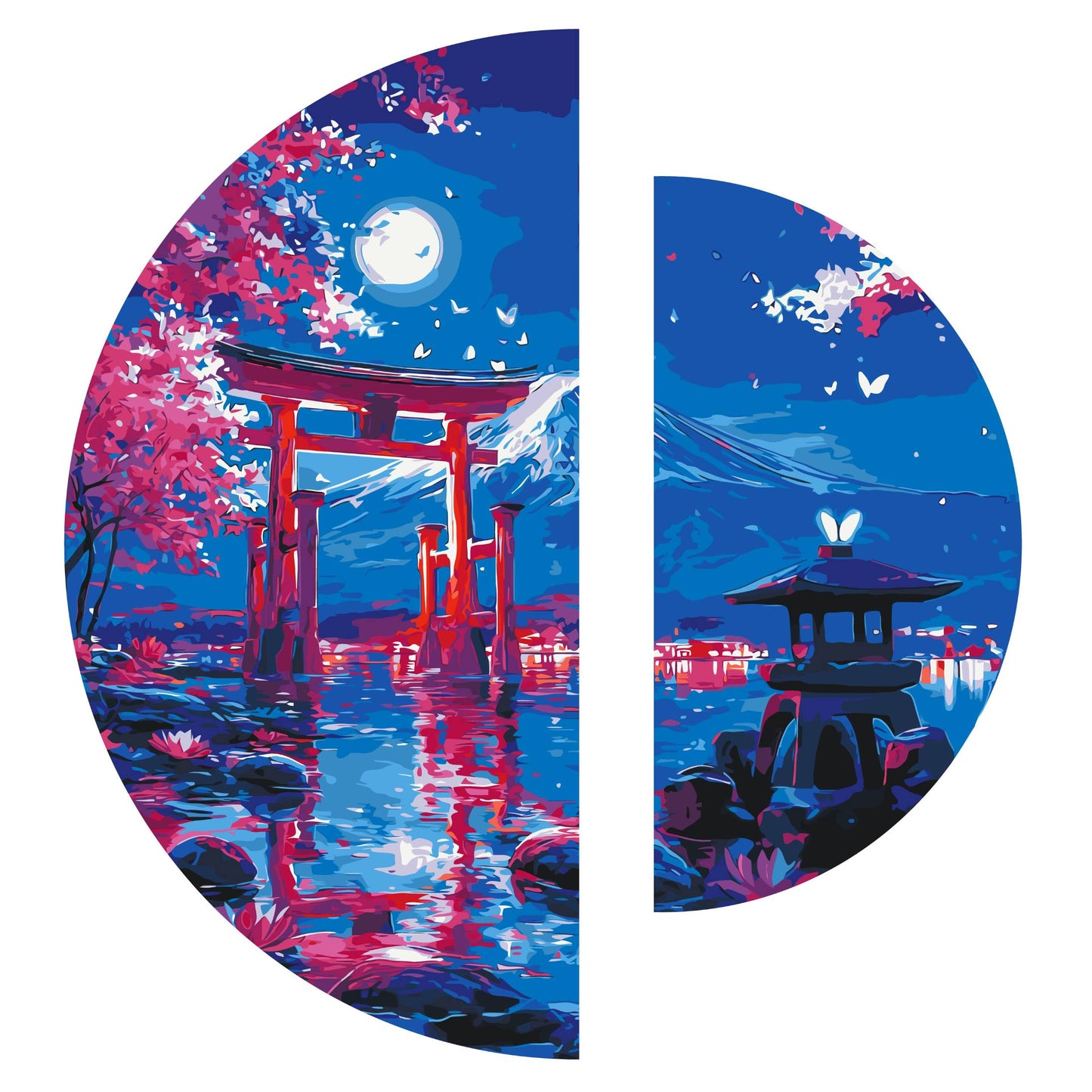 Malowanie po numerach ⌀50 cm + ⌀70 cm - Nocne Kioto - Pejzaż OSR 1013