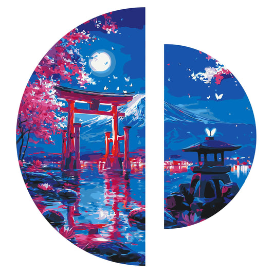 Malowanie po numerach ⌀50 cm + ⌀70 cm - Nocne Kioto - Pejzaż OSR 1013