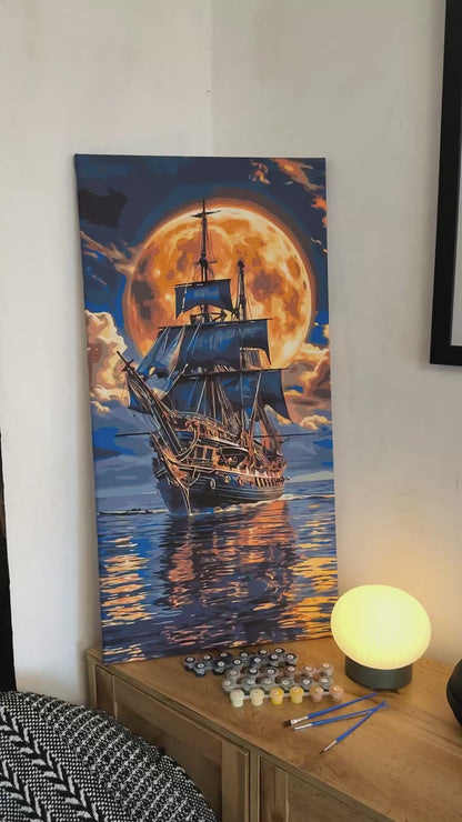 Malowanie po numerach 40x80 cm - Statek na morzu. Pejzaż LW 5108